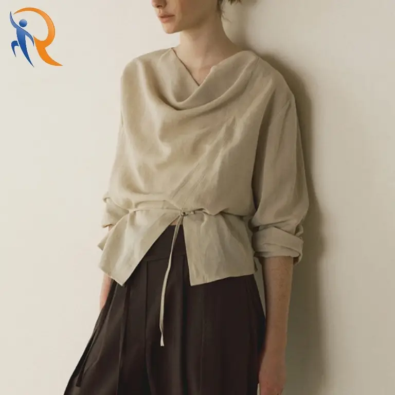 Cowl-neck belted blouse 1