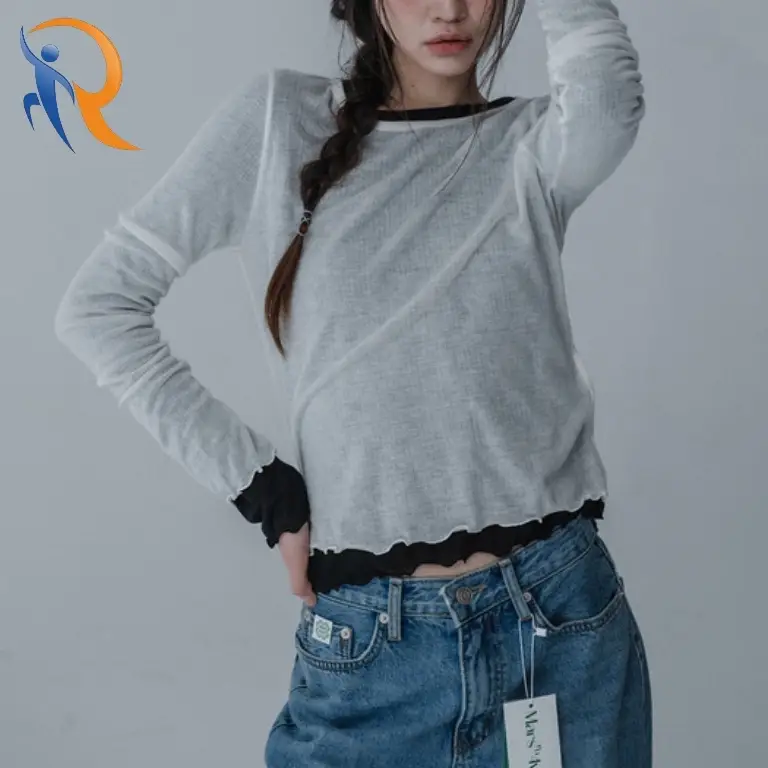 SEE-THROUGH ROUND NECK SHIRRING TSHIRT 1