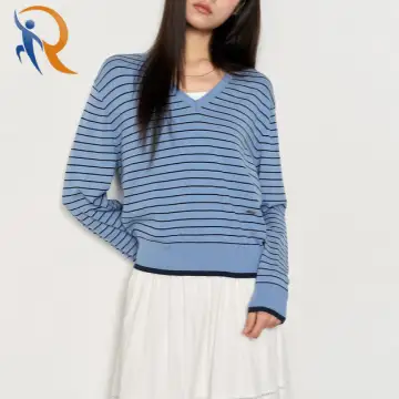 V-neck Stripe Semi-loose Pullover 1