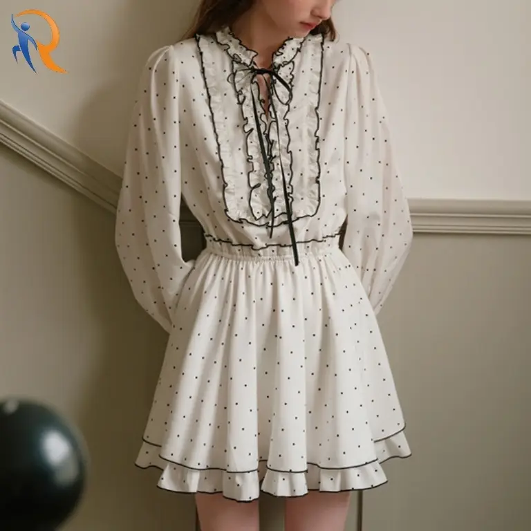 Polka dot ruffled v-neck dress 1