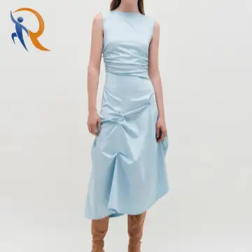 Sleeveless Pinched Long Dress In Sky Blue 1