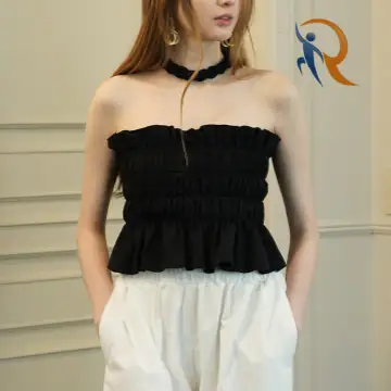 MEGAN RUFFLE SHIRRING TUBE TOP 1