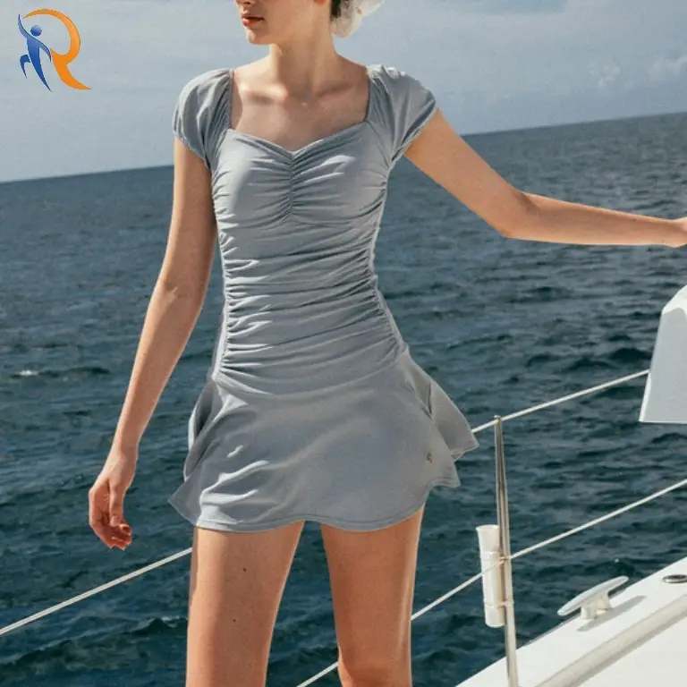 Cap sleeveless shirring Swimsuit 1