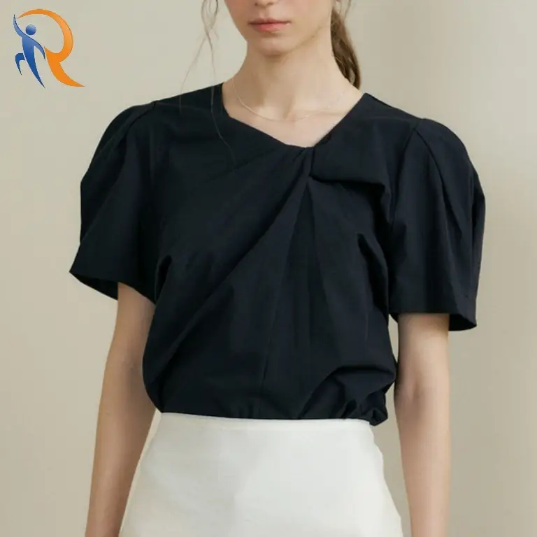 neck twisted puff blouse 1