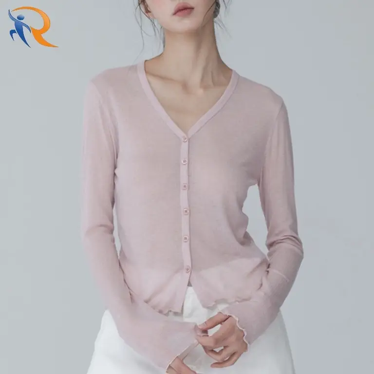 V NECK SEE-THROUGH SHIRRING CARDIGAN 1