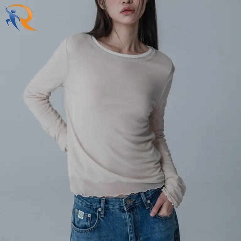 SEE-THROUGH ROUND NECK SHIRRING TSHIRT1 1