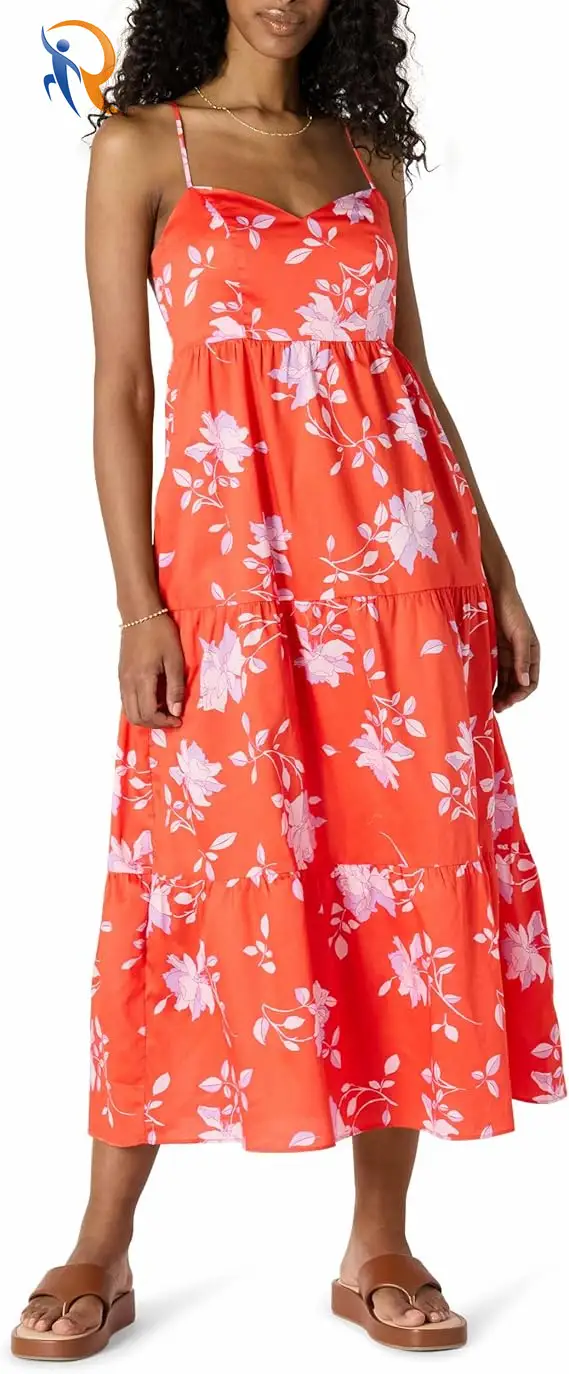 Women's Cotton Sateen Tiered Maxi Dress 1