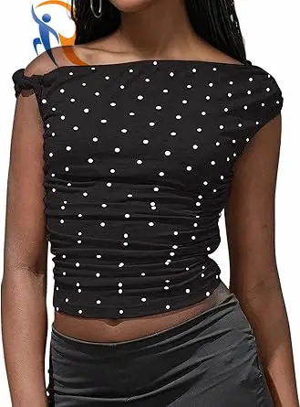 Women’s Polka Dot Off Shoulder Crop Tops 1