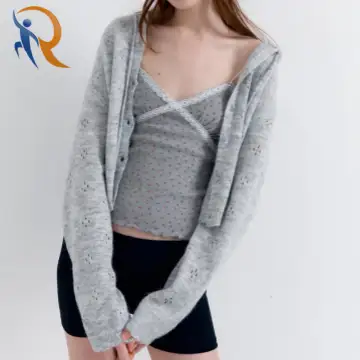 Eyelet Punching Hood Knit Cardigan 1