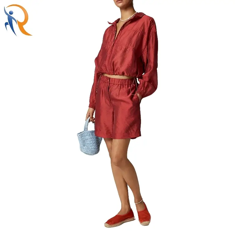Summer Lightweight Zip up Elastic Drawstring Hem Cropped Flight Jacket 1