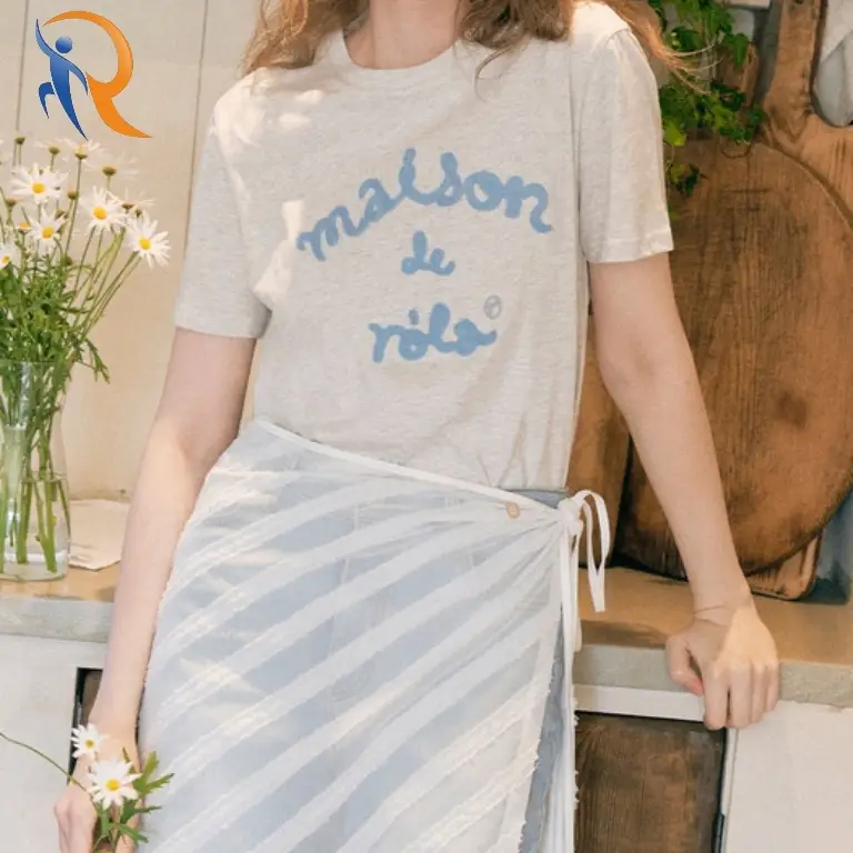 MAISON DE ROLA EMBROIDERY T-SHIRT MELANGE GRAY 1