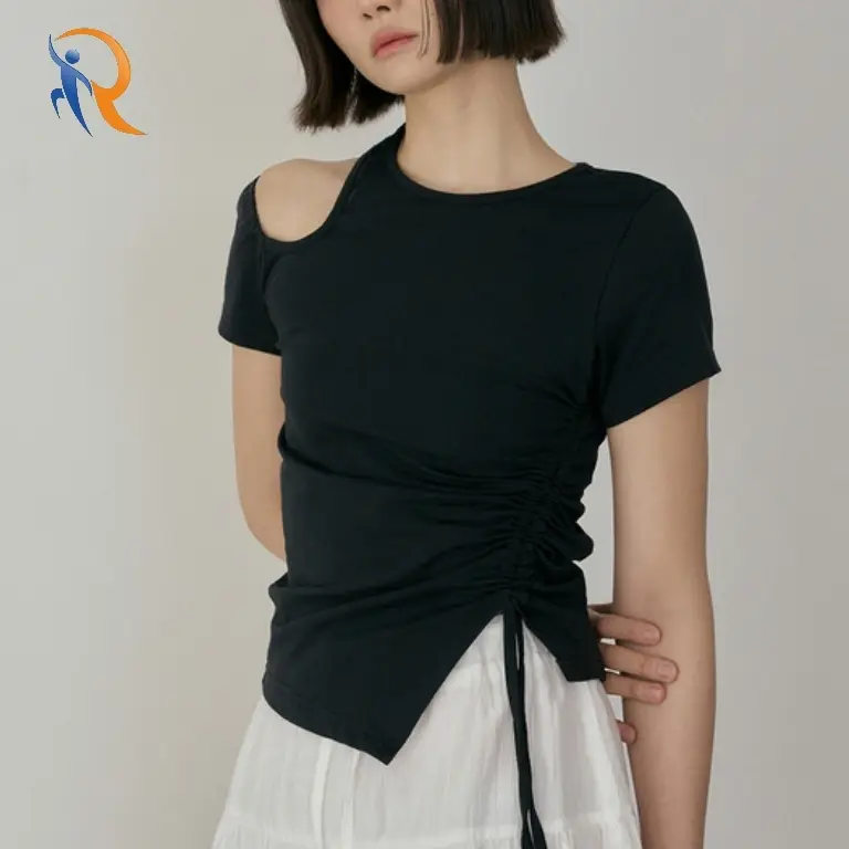 SEMI SHOULDER STRING T-SHIRTS BLACK 1