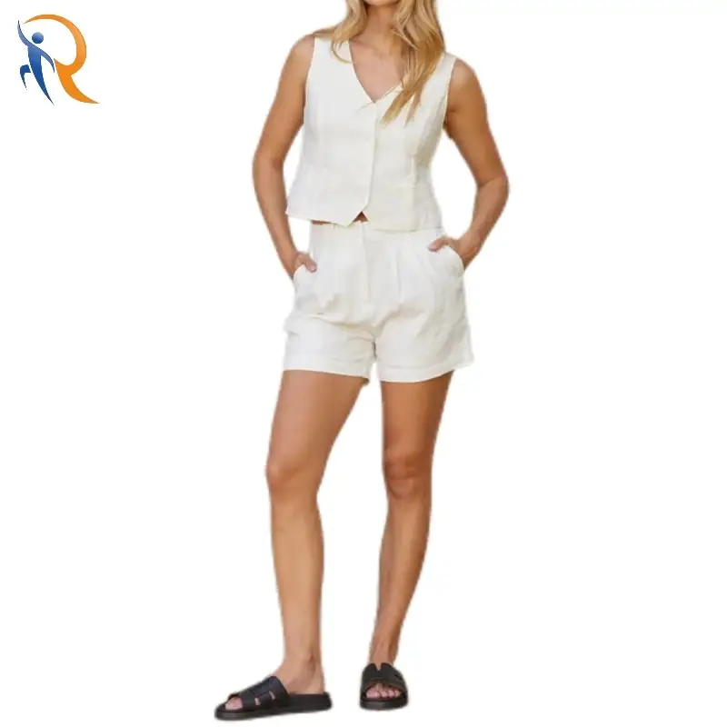 White High Rise Button Placket Casual Comfort Shorts 1