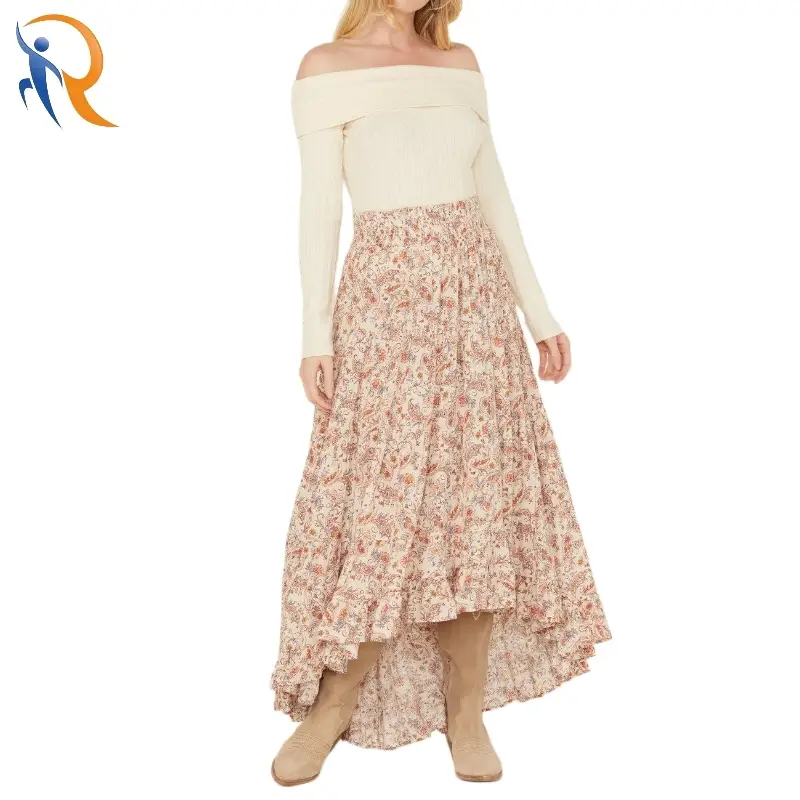 Paisley Printing Ruffled Hem Skirt 1