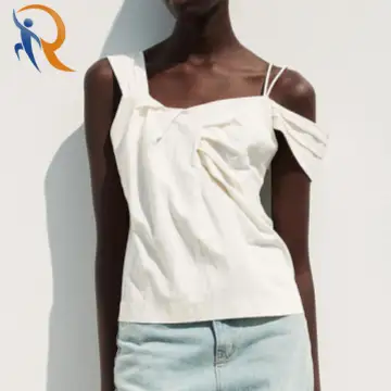 Asymmetric Shoulder Blouse_Pearl 1