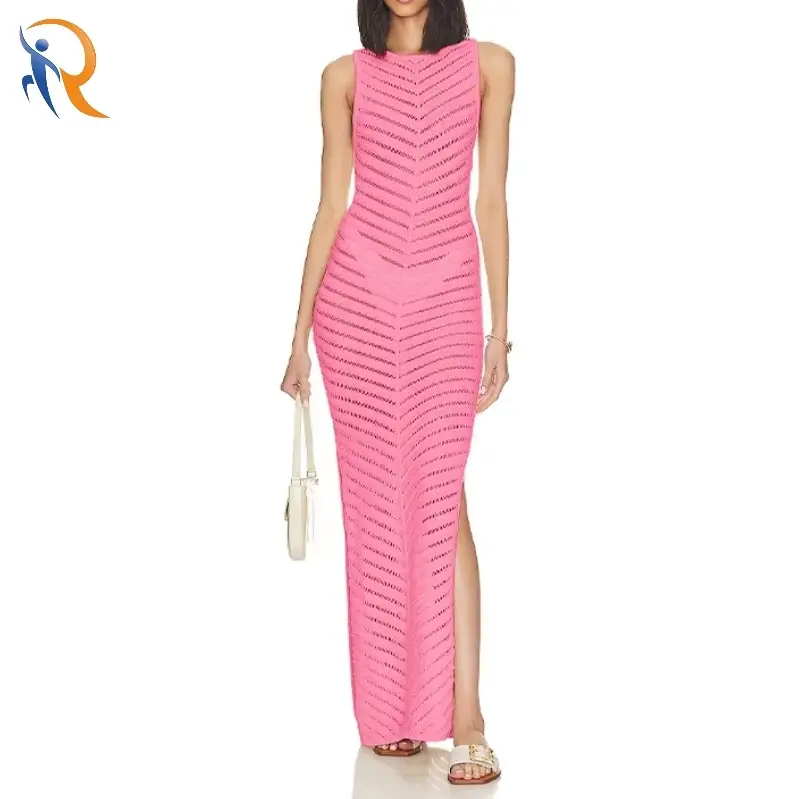Summer Women Hollow Sexy Slim Fit Side Slit Sleeveless Maxi Dress 1