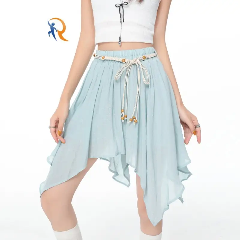 Women's Asymmetrical Hem Elastic Waist Chiffon Flowy Long Skirt 1
