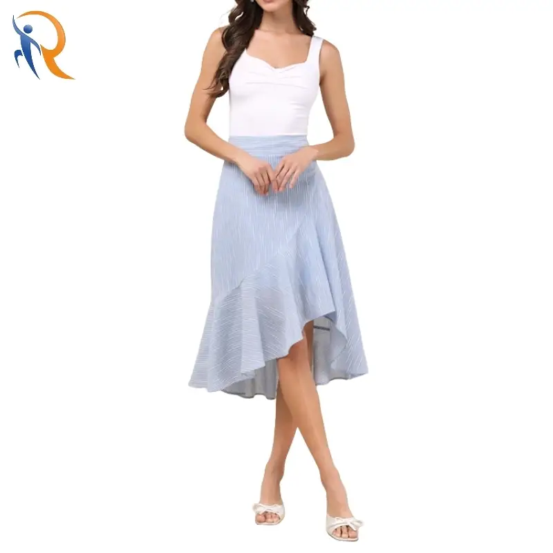 High Waist A-line Ruffled Hem Light Weight Soft Skirt 1