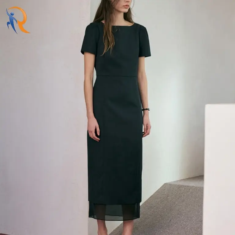 See-through Boat Neck Dress 1