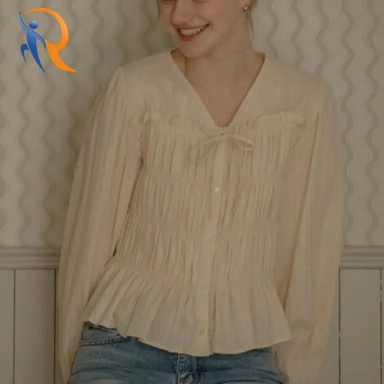 Ribbon point smoke cotton blouse 1