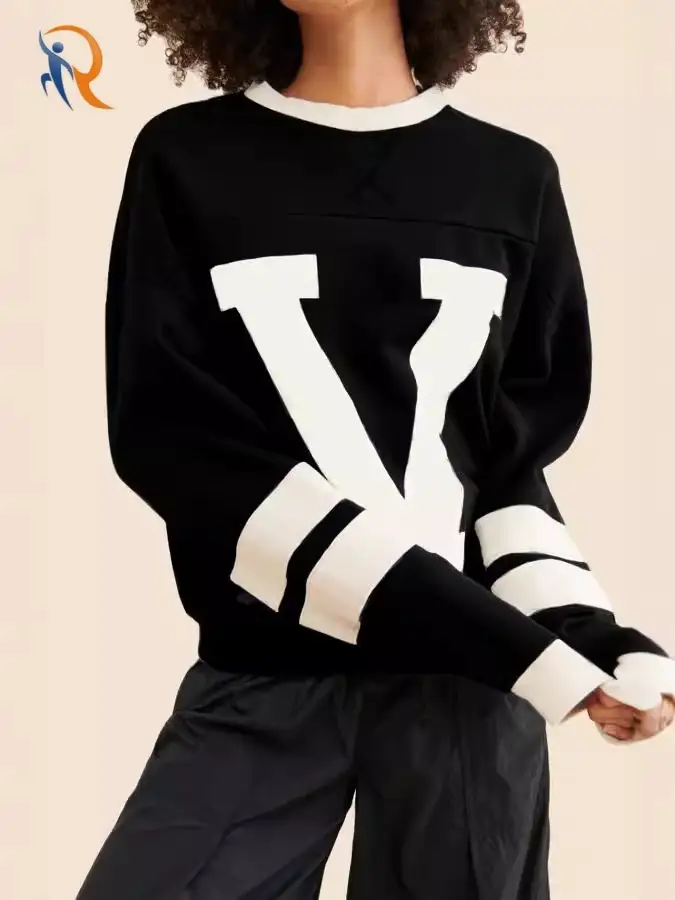Women Oversized Graph Letter Pullover Crewneck Long Sleeve Loose Fit Tees Clothes 1