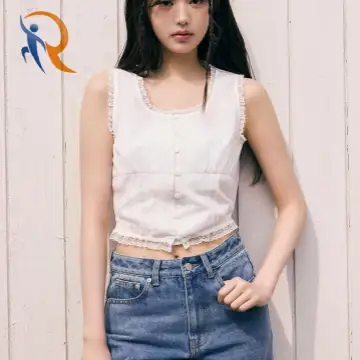 Lace Crop Sleeveless Blouse [White] 1
