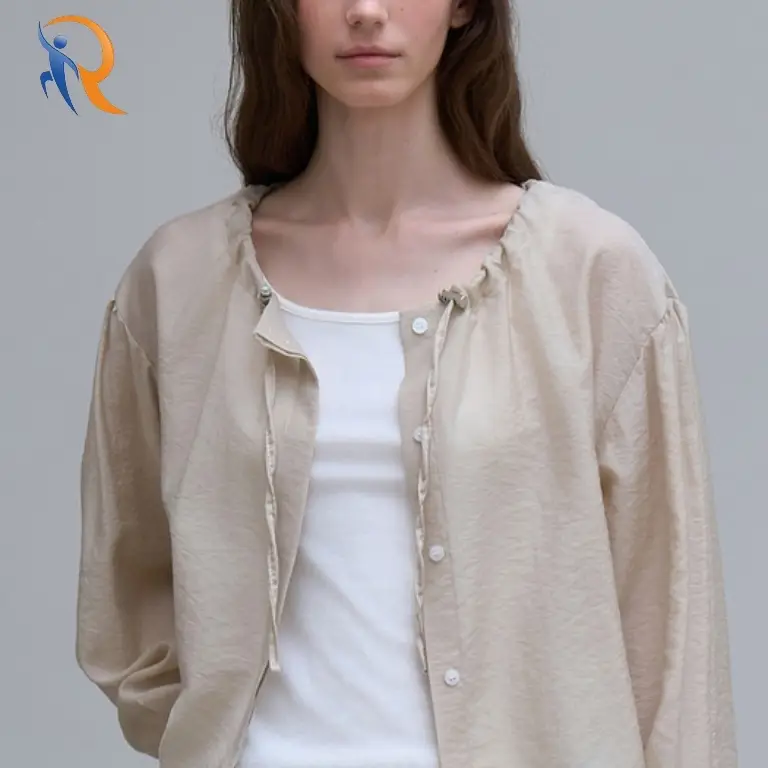Beaded shirt jacket beige 1