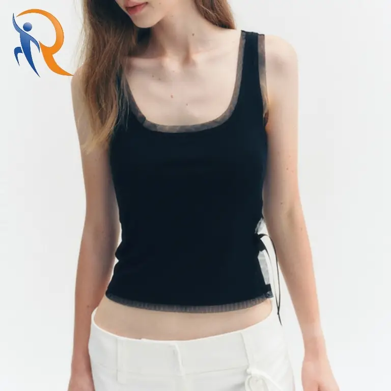 MESH SATIN RIBBON SLEEVELESS SHIRT 1