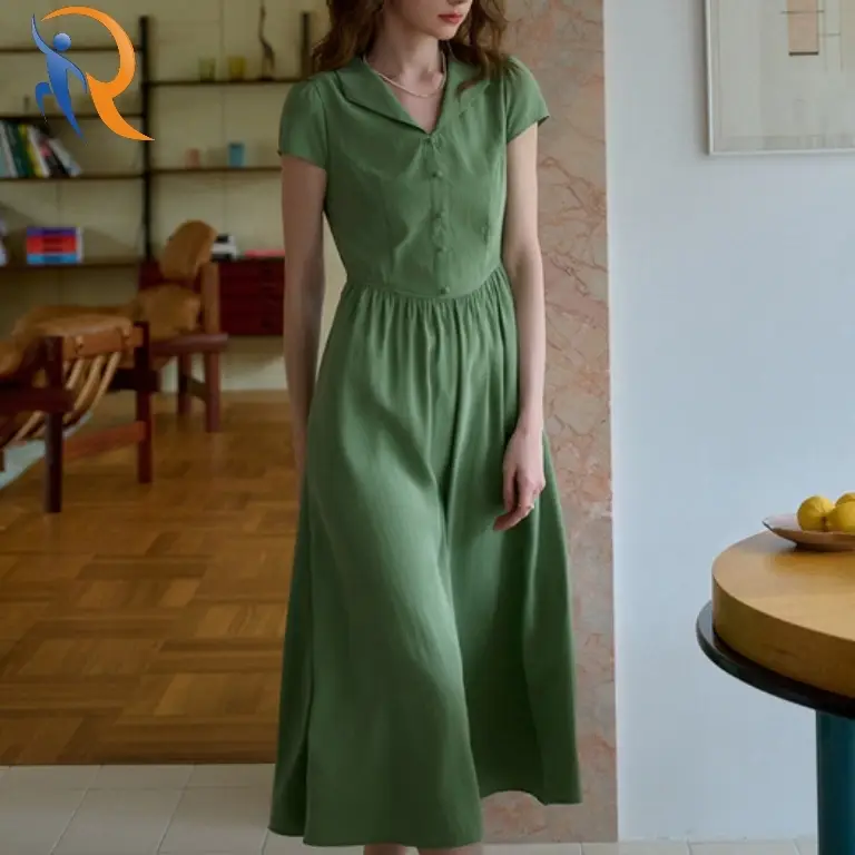 V-neck green shirt dress 1