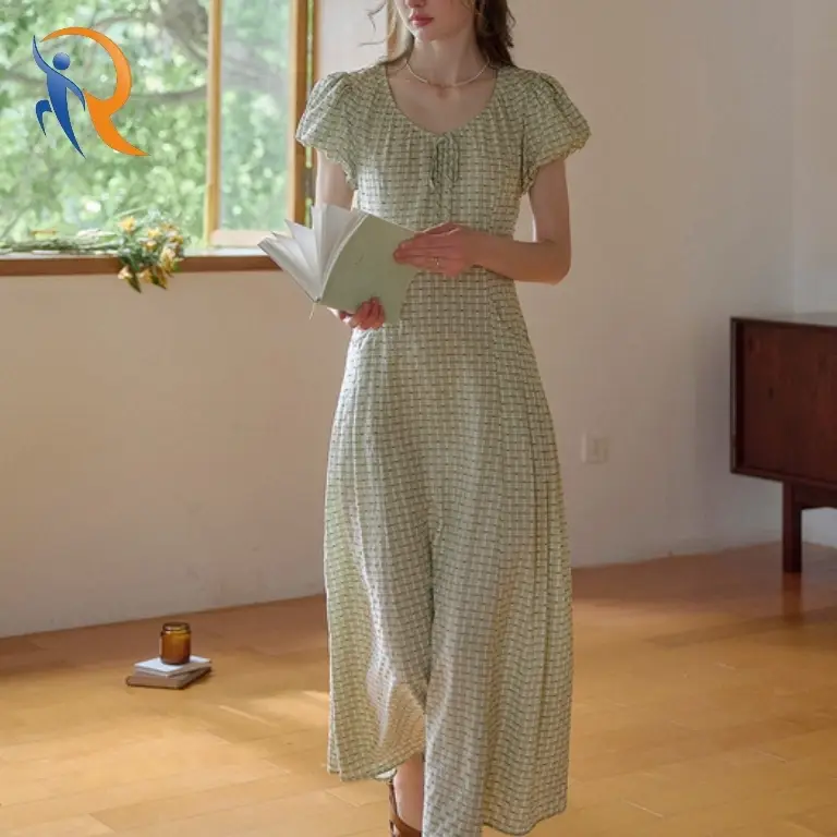 Polka dot flocked check dress 1