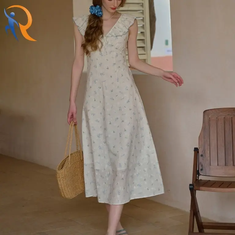 Industry embroidered v-neck dress 1