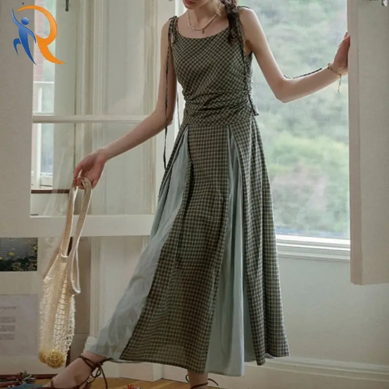 Stitched check slip dress 1