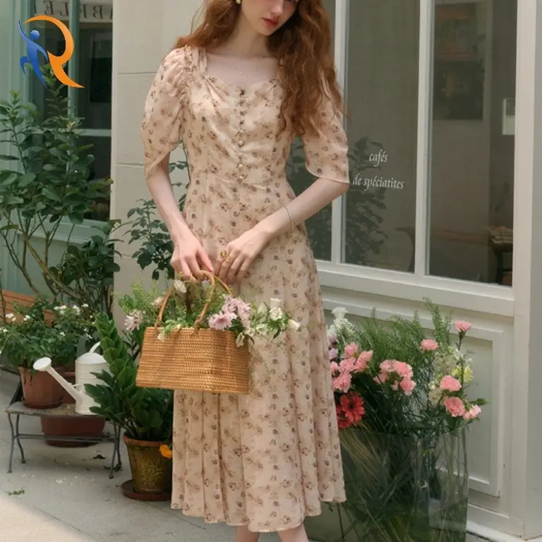Square neck romantic dress 1