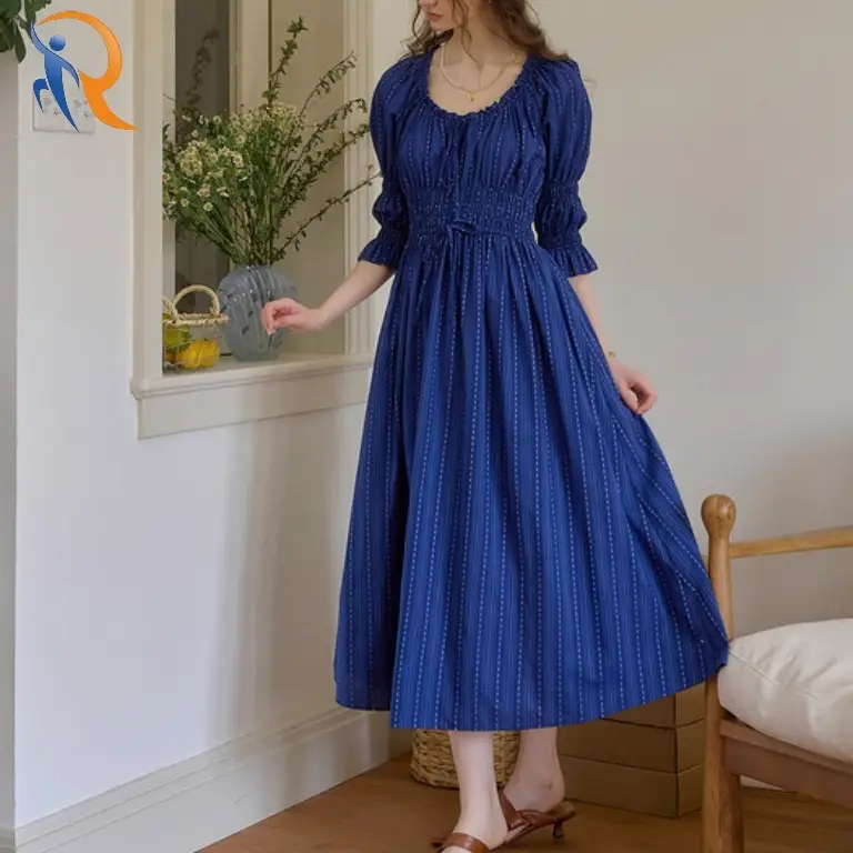 U-neck tie waist french dress 1