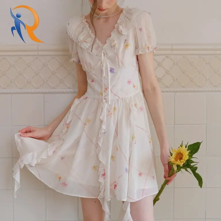 Frill floral chiffon dress 1
