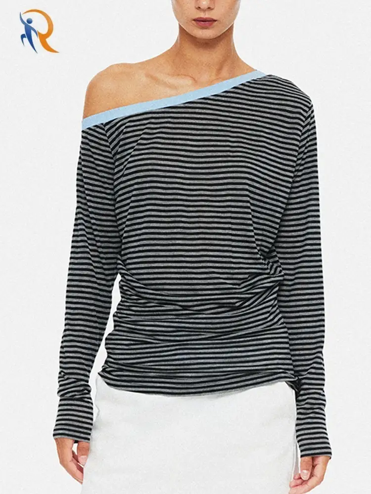 Collusion off shoulder drapey top in  micro stripe 1