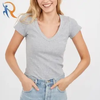 POINTELLE V-NECK TEE - GREY 1