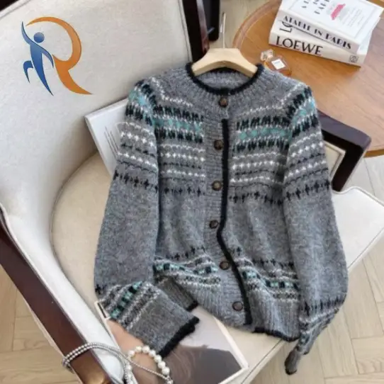 سترة نسائية من الصوف المحبوك لفصل الخريف والربيع مع معطف من الكشمير السميك 1