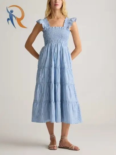 100% Organic Cotton Poplin Smocked Midi Dress 1