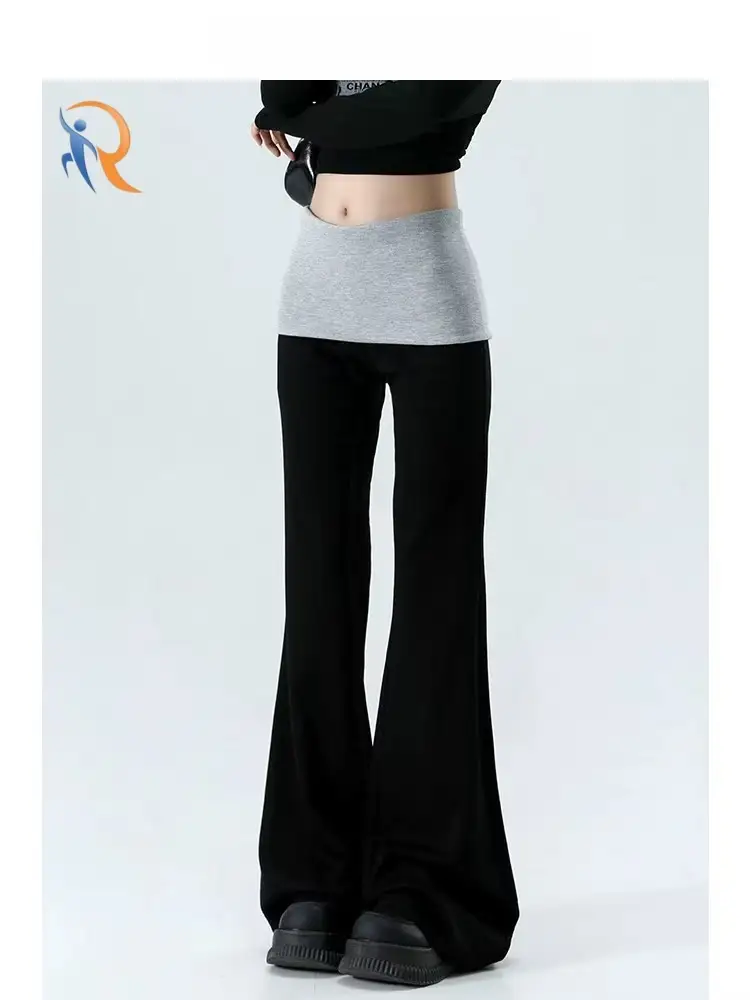 Black Patchwork Micro Bell-Bottom Low-Waist Spicy Girl Slim-Fit Casual Pants 1