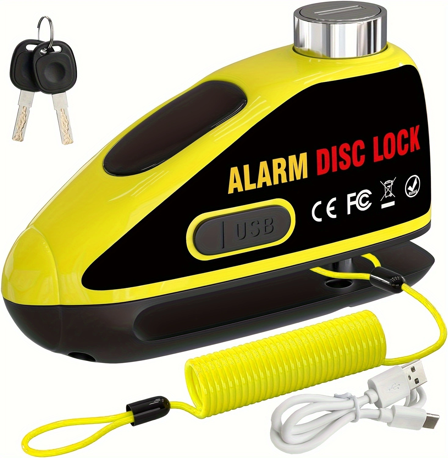 USB charging 110dB motorcycle Alarm disc lock  with Reminder Cable YMDB016 1