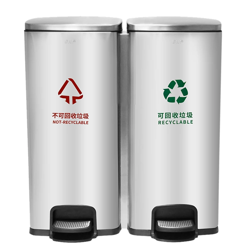 Contenedor de basura de clasificación de acero inoxidable con pedal de doble cubo 1