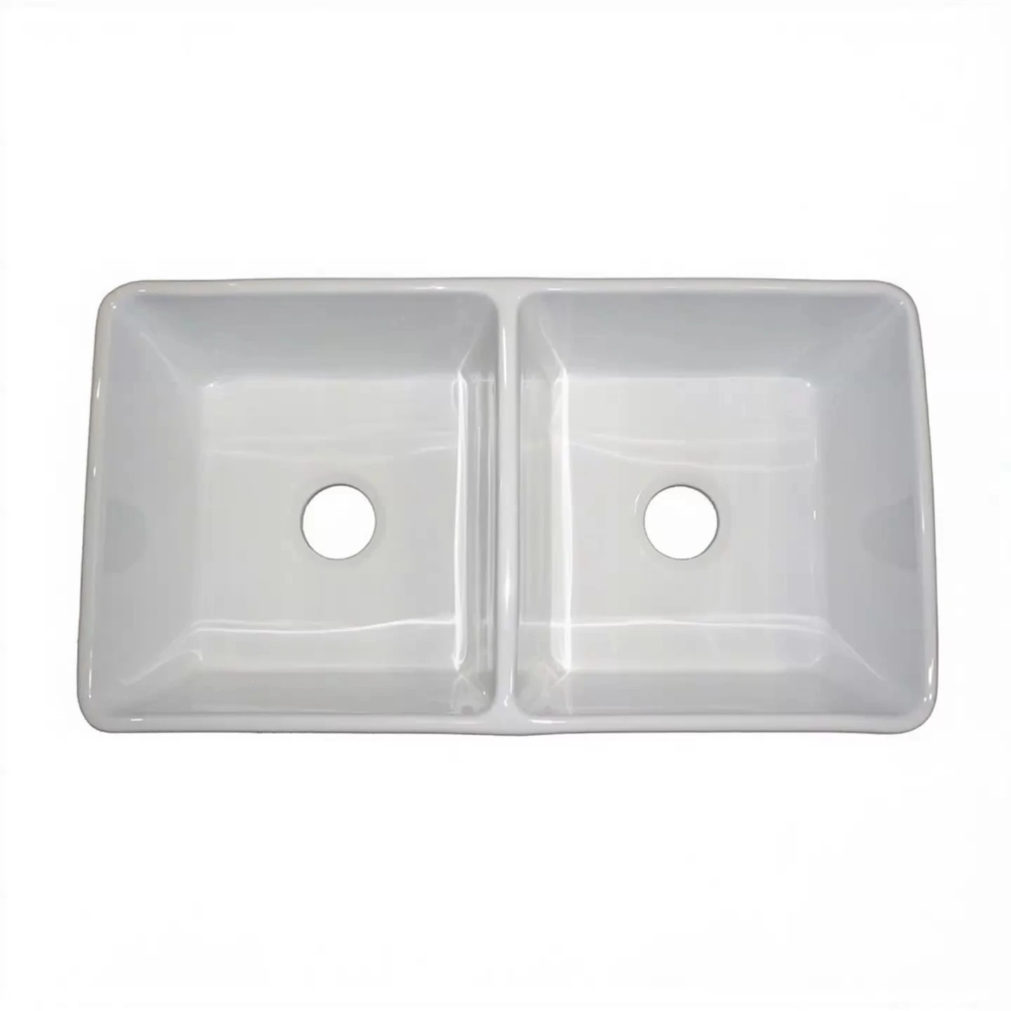 Kitchen sink with two sinks of the same size in white 1
