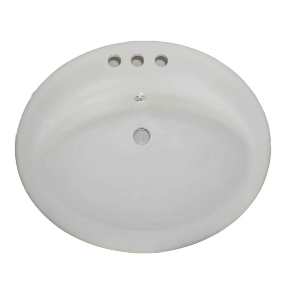 Oval drop-in ceramic bathroom sink with overflow and 3 faucet holes for multiple people in the family 1