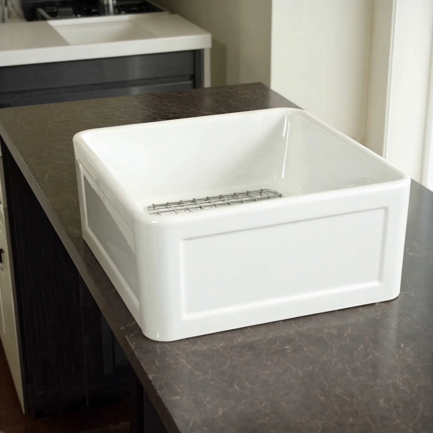 White ceramic apron kitchen sink single bowl suitable for kitchen layout 1