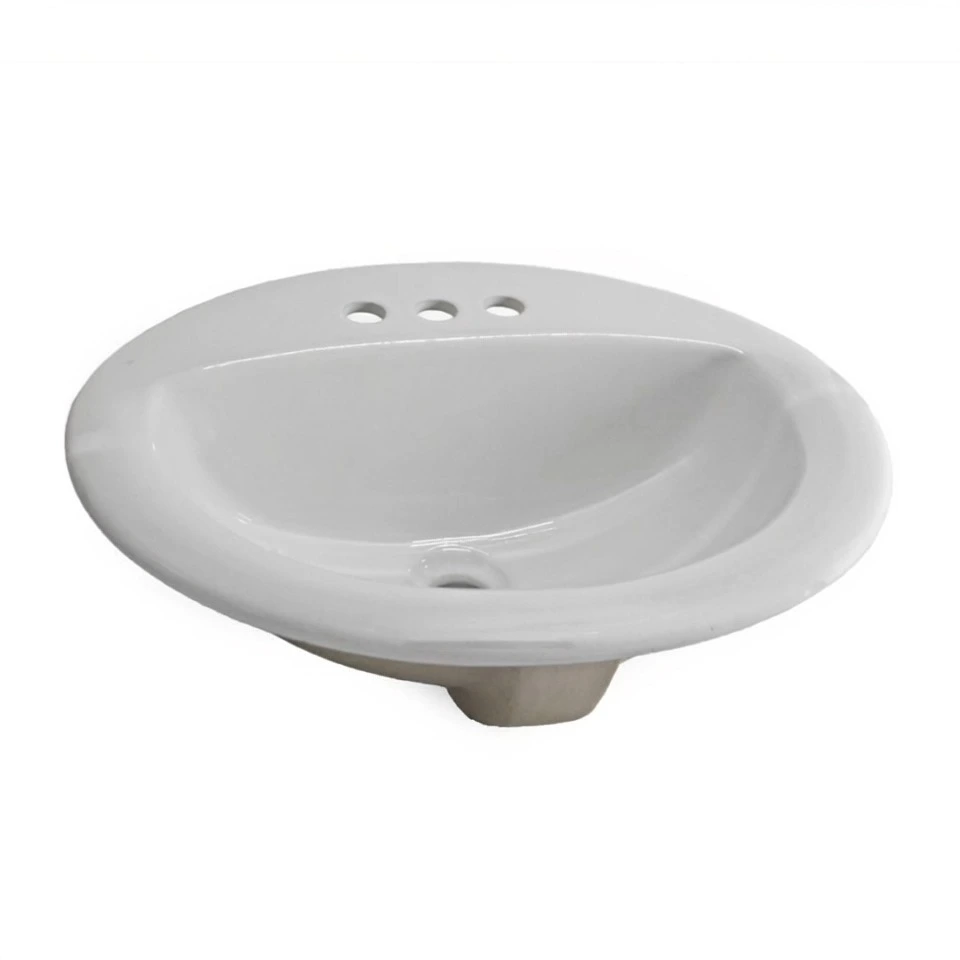 Oval drop-in ceramic bathroom sink with overflow and 3 faucet holes 1