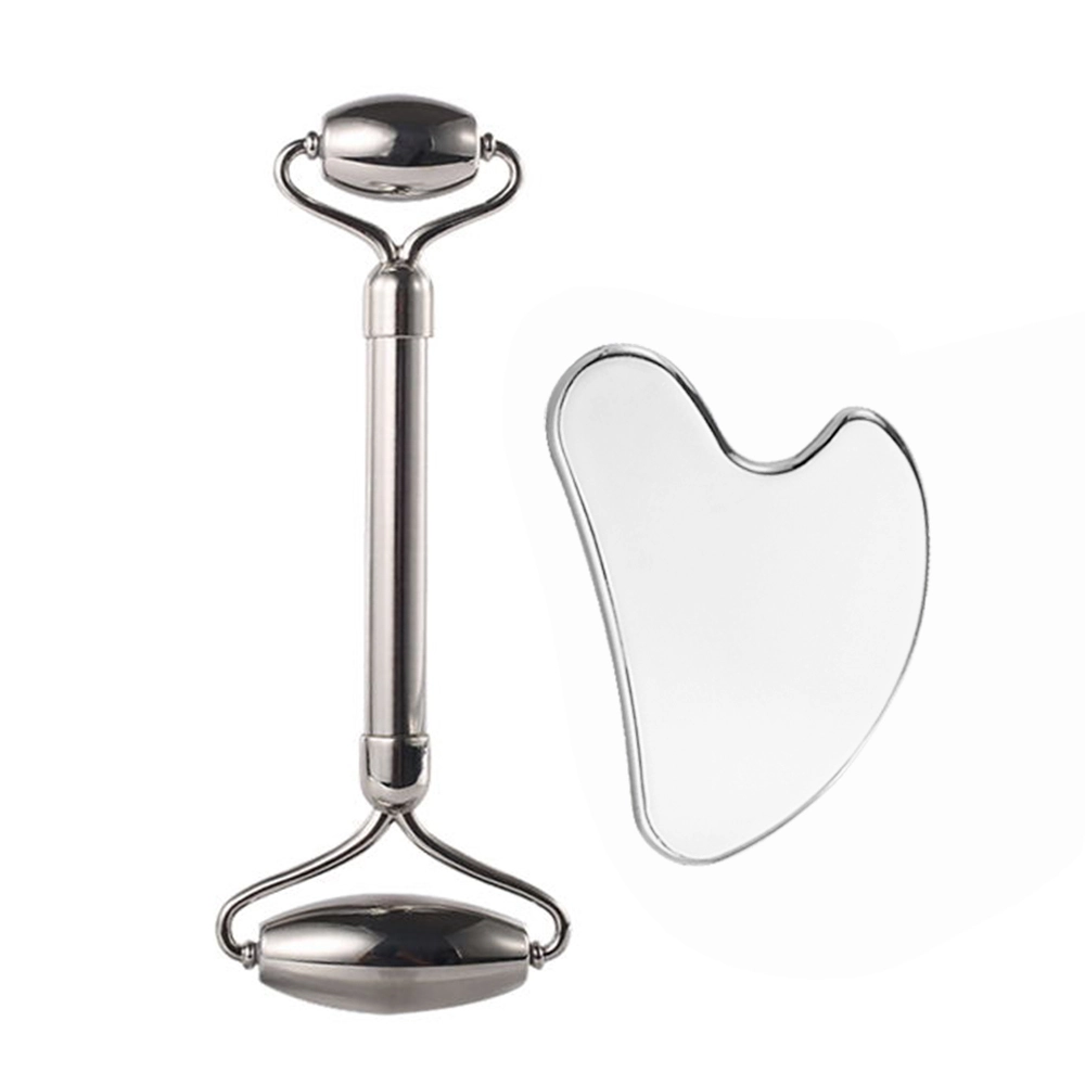 Guasha de acero inoxidable y rodillo facial, rodillo de metal para ojos y cuello, herramientas de masaje facial y corporal 1