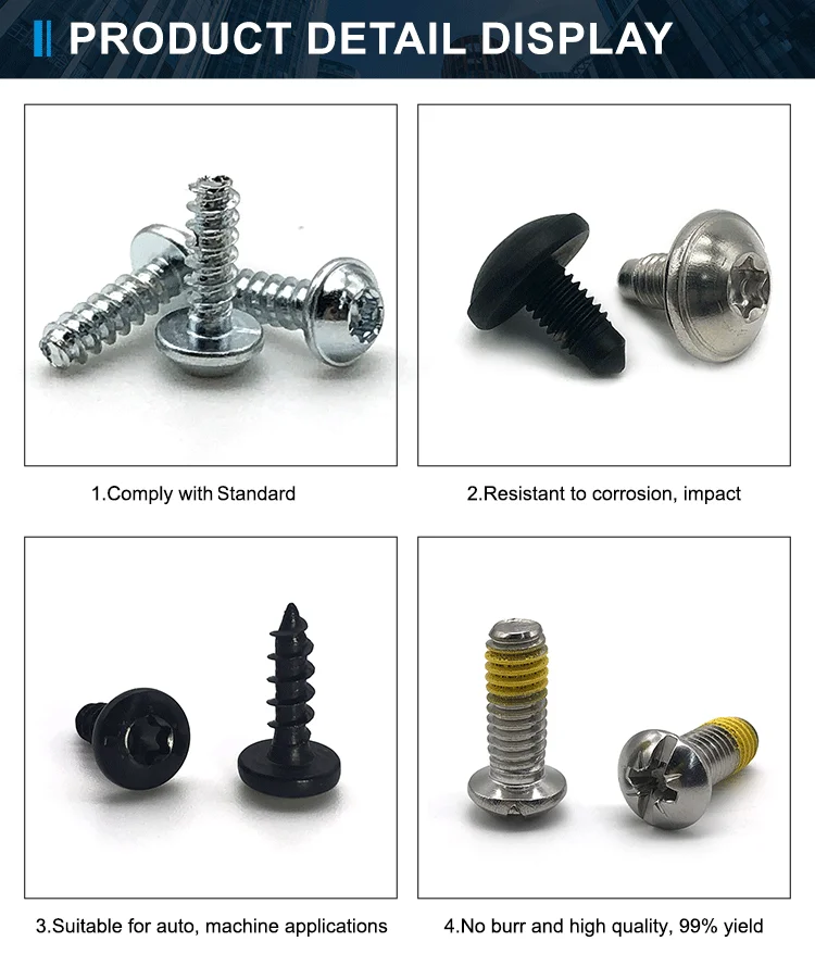 Vis à bois à tête cylindrique encastrée cruciforme M2-M8 personnalisée de qualité OEM 8