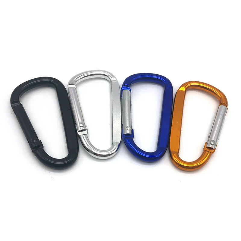 China, venta al por mayor, mini llavero plano pequeño personalizado de 5mm, clip de presión de metal redondo, gancho de bloqueo, llavero doble, mosquetón de aluminio negro 1