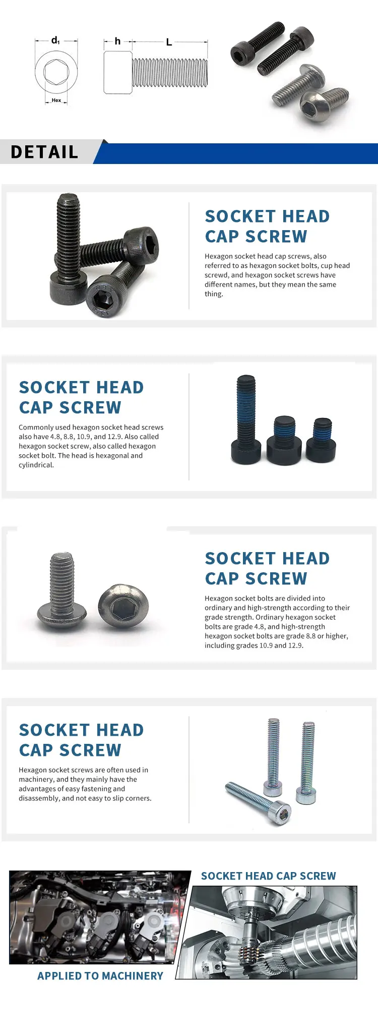 Parafusos de soquete parafuso de soquete de cabeça de aço inoxidável 6